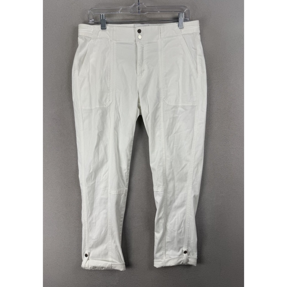 White House Black Market White Utility Crop Pants Women's Sz 10 Mid Rise EUC